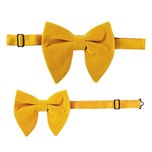 Image of GUSLESON Mens Solid Plaid Velvet Pre-tied Adjustable Bow Tie and Pocket Square Cufflink Set with Gift Box