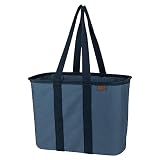 clevermade canvas tote bag reusable collapsible basket durable heavy duty luxe grocery shopping bag blue skies