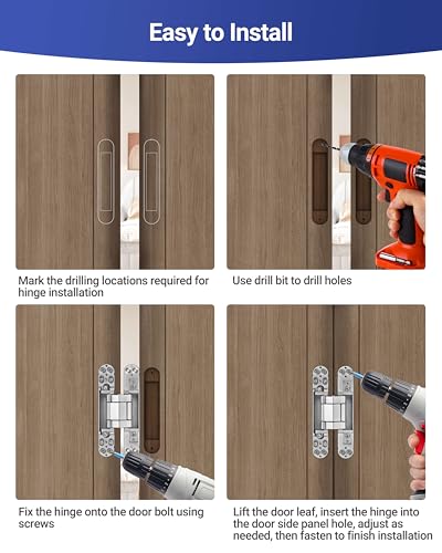 Polar Tangro 6 Inch Invisible Door Hinges (2 Pack), 3D Adjustable Hidden Door Hinges for Doors, 180 Degree Swing Heavy-Duty Zinc Alloy Concealed Hinge, 88 lbs Load-Bearing, Brushed Silver Finish