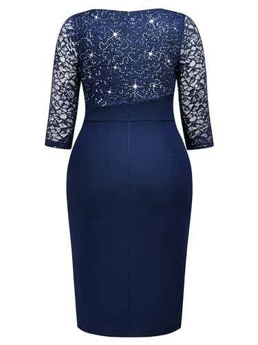 Image of MISSMAY Plus Size Lace Ruffle Cocktail Party Dress | Sequined Dress,V Neck,Ruffle Split Hem,Party Dress,Sparkle,Curvy Women,Bodycon Dress