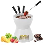 WDKXCN Schokofondue Keramik, Schokoladenfondue Tasse mit Teelicht und 4 Gabeln, Mini Schokofondue Tasse Set, Keramikschale Chocolate Fondueset für Familienessen Nachtisch Restaurant und Café