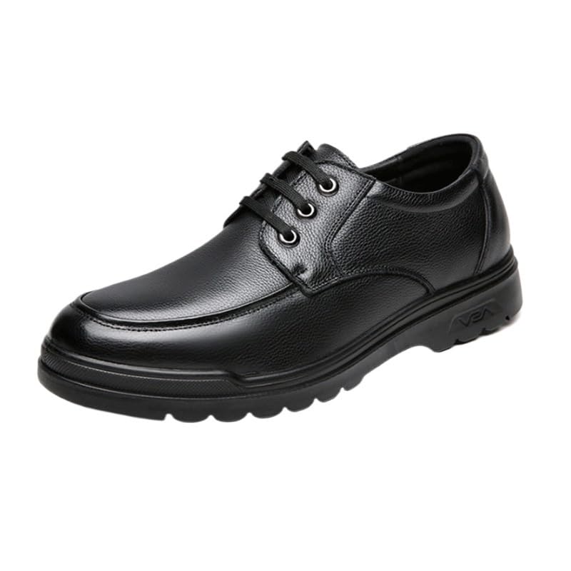 Men Lace-up Leather Dress Shoes Comfortable Wide Round Toe Lug Sole Formal Business Work Shoes Non-Slip Soft Bottom Casual Shoes