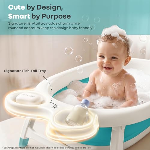 Image of R for Rabbit Bubble Double Finzy Baby Bath Tub Foldable for Kids 9 Months-3 Years | Womb Cocoon Bathtub Design | Anti-Skid Base | Quick Drain Plug | Space Saving Pool Bather with Tray (White Blue)