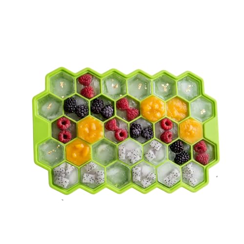 Image of Silicone Honeycomb Ice Cube Tray | 37 Cavity Flexible Freezer Mould Small Ice Cubes Tray | Soft Silicone Ice Maker for Whiskey Fridge Bar | Reusable & Lightweight - Blue & Greenn