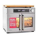 Ivation Dual Zone Air Fryer French Door Oven - 32-QT Convection Toaster Combo, 10-in-1 Multifunction Up to 450° - 1800W - Temperature Control, Timer - Stainless Steel - Dehydrate, Bake, Roast