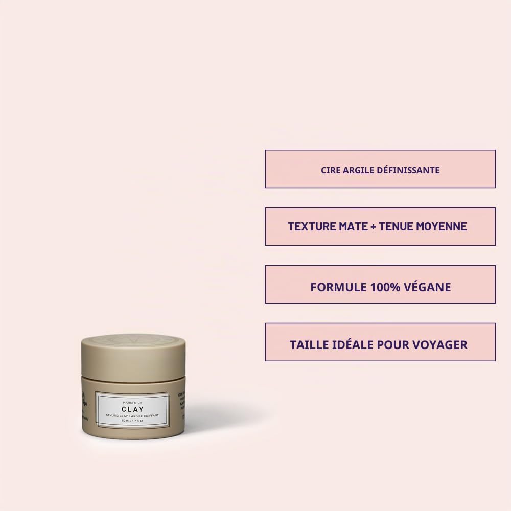 Maria Nila Cire Capillaire Clay, Tenue 3/5, Pour Tous les Styles, Cire Définissante qui Donne une Texture Mate, 100% Végan & Sans Sulfate/Parabène