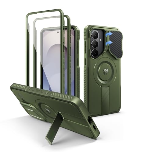 Image of Dexnor for Samsung Galaxy S26 Plus Case with Camera Cover & Adjustable Kickstand & Screen Protector, Compatible with MagSafe, Rugged Shockproof Bumper Cases Magnetic Protective Cover(2026),Army Green