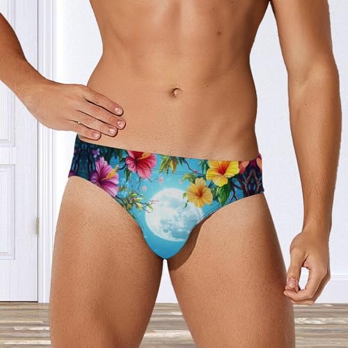 Full Moon Hibiscus Flower Men's Swim Trunks Briefs Swimsuit Swimwear Bathing for Underwear Beach3