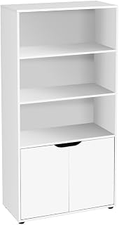 LOLAhome - Estantería Librería Cubo Color Blanco de 120x60x29 cm. Mueble de Almacenaje Compacto de Tablero de 12mm con 2 Puertas y 3 Baldas para Dormitorio, Salón, Estudio, Oficina