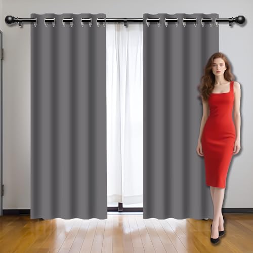 Rideau occultant gris clair 360x100 cm isolant thermique satiné 1 panneau - 2