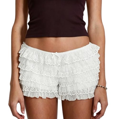 Image of Women Ruffle Bloomers Y2k Lace Trim Lolita Pettipants Cute Layered Frill Pumpkin Bottom Shorts Sweet Booty Panties