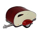  Cararama Anhänger Wohnwagen mit öffnender Klappe Dunkel Rot Beige 1/43 Modell Auto