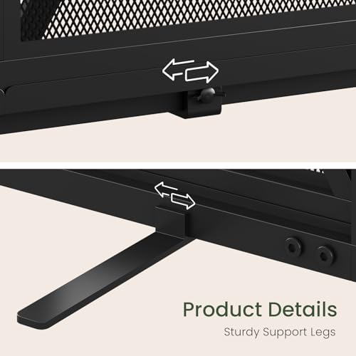 CHOEZON Fireplace Screen with Sliding Doors, Wrought Iron Mesh, 37.7\" L x 30.9\" W Metal Fire Spark Guard Protector, Fire Place Standing Gate, for Living Room, Bedroom, Black TPF01BB