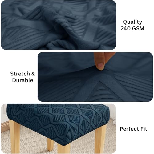 Image of Lukzer Elastic Dining Chair Cover - 4PC Pastel Marine Blue Diamond | Textured High Stretch Jacquard Seat Cover | Removable Washable Short Dining Chair Cover Protector Seat Slipcover | (CC-159-04)