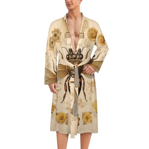 French Bee Mens Bath Robe Lightweight Soft Bathrobe Knee Length Spa Sleepwear