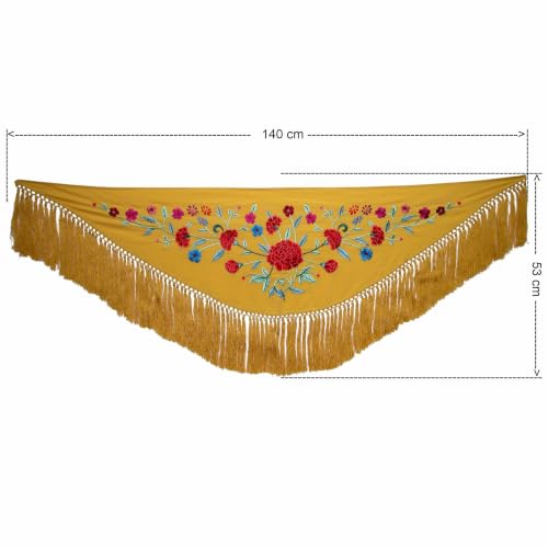 Mantoncillo corto bordado con claveles color mostaza para combinar con traje de gitana 2