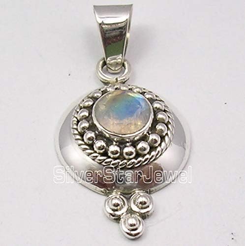 925 Solid Silver Rainbow Moonstone Necklace Pendant 1.4" New Jewelry