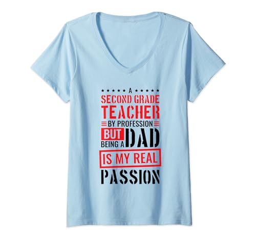 Womens Dad Second Grade Teacher for Second Grader Teacher V-Neck T-Shirt