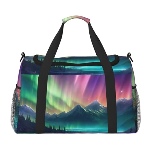 Dark Northern Lights Print Foldable Carry On Tote Large Capacity Hand Carry Bag for Airplane Weekend Getaways