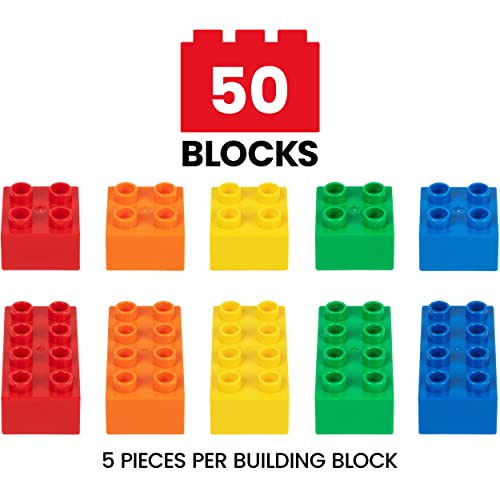 Prextex Building Blocks For Toddlers 1-3+ (50 Mega Blocks) Large Toy Blocks Compatible With Most Major Brands - Kids Toys Gift Set For All Ages (Boys & Girls) #TOP1