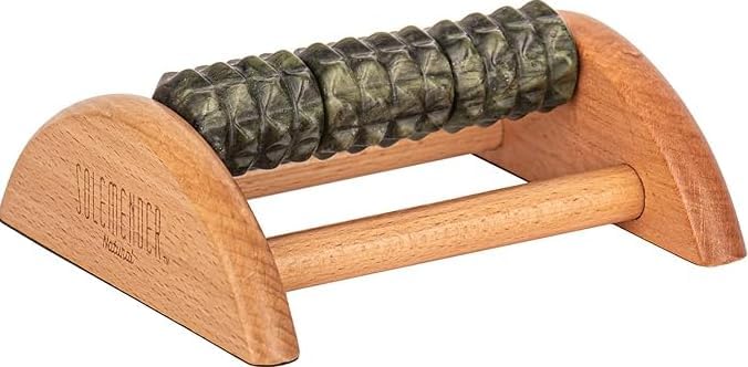 Solemender Masajeador de pies de jade natural, alivio del estrés, relajación muscular y circulación mejorada, rodillo de pie de madera para fascitis
