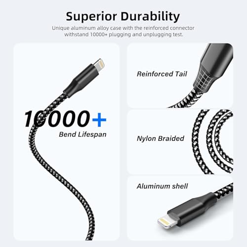 iPhone Charger Cord 10ft 3 Pack MFi Fast Charging Braided Lightning Cable - image 5