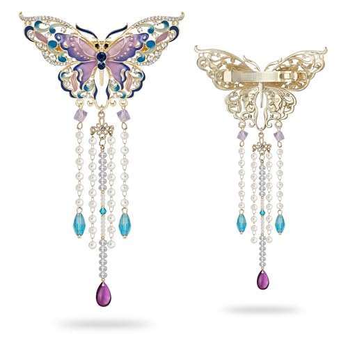 Image of Sanas (1Pcs) Butterfly Clips For Hair Accessories For Woman Stylish Crystal Drop Design Butterfly Hair Accessories For Women Wedding Hair Clips For Women Stylish Dangling Pearl Clip (1Pcs)(Multicolor)