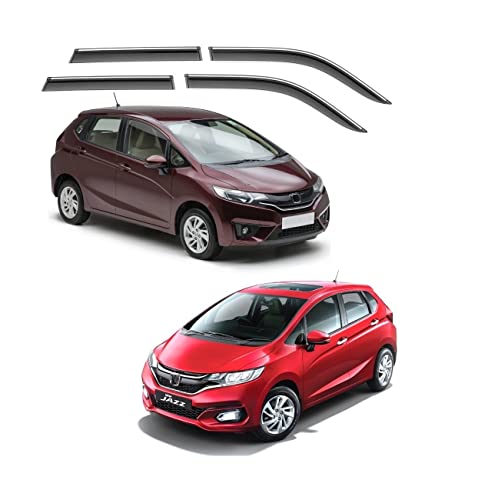 Image of Unbreakable Chrome line Door Visor /Wind Deflector /Rain Guard Compatible for Honda Jazz (2015 to Present) Type-2 & 3 (Set of 4pc)