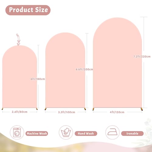 Image of Pale Pink Arch Backdrop Cover 6FT Polyester Fitted Wedding Arch Stand Covers Round Top Chiara Arch Covers Stretchy Backdrop Cover for Birthday Party Ceremony Banquet Decoration