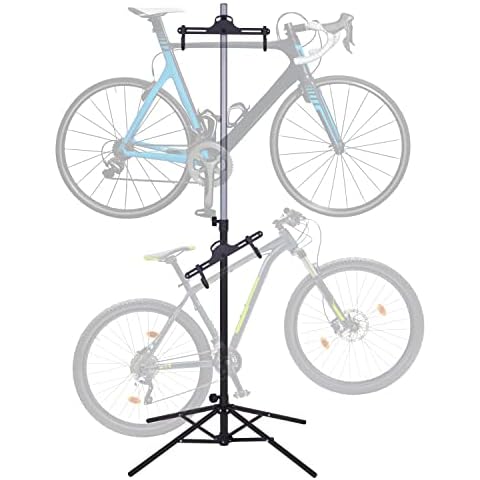 RaxGo Bike Garage Storage Rack, 2 Bicycle Garage Floor Stand, Foldable, Freestanding, Adjustable Hooks, For Mountain & Road bicycles, Universal For Indoor Use Cover