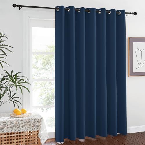 NICETOWN Vertical Blinds for Sling Glass Patio Door - Silver Grommet Top Privacy Blackout Window Curtains for Bedroom, 100 inch Extra Wide Drapes (Moroccan Blue, W100 x L84, 1 Panel)