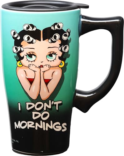 Image of Spoontiques - Ceramic Travel Mugs - Betty Boop I Don't Do Mornings Cup - Hot or Cold Beverages - Gift for Coffee Lovers
