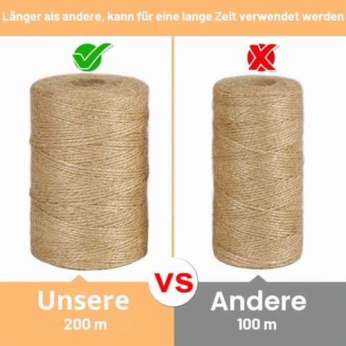 Vivifying 200m Jute-Schnur, Braun Juteschnur für Garten Bilder Pflanzen Basteln