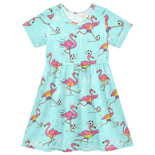Reiacy Flamingos - Vestido de verano de manga corta para niñas, vestido casual de playa para 2-8 años, Balón de fútbol flamencos, 3 años