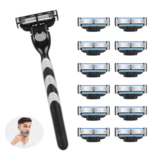 12pcs Mach 3 Turbo Cuchillas de Recambio + Maquinilla de afeitar, Cuchillas Más Fuertes Que El...