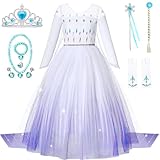 Axwcon Girls Princess Elsa Dress Costume with Waist Sequins, Detachable Cape, Halloween Christmas Kid Snow Queen Dress Up