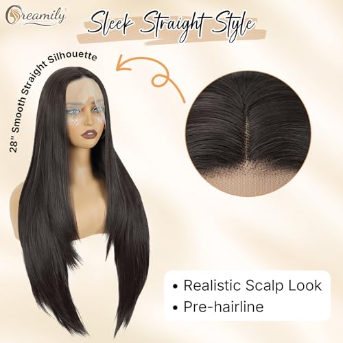Image of Creamily 13x3 HD Synthetic Lace Front Wig,Pre Plucked Glueless Straight Wigs Natural,Heat Resistant Brown Wig Soft Lightweight Synthetic Hair for Protective Styling Daily Wear