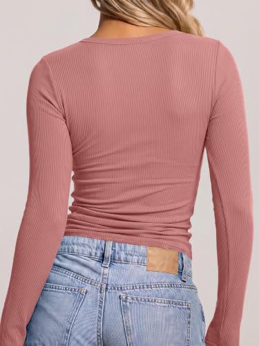 Image of ANRABESS Long Sleeve Shirts for Women Fall V Neck Slim Fit Tops Basic Tee