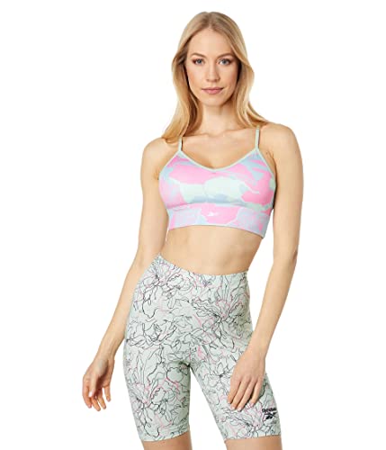 Image of Reebok Women's Satin 91% PES /9% El-Interlock-Hydrophilic Finish /Print-Digital Sublimation-Disperse Classic Workout Sports Bra