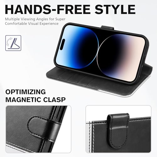 TUCCH Case Wallet for iPhone 14 Pro Max 6.7", [TPU Shockproof Inner], Kickstand PU Leather [RFID Blocking] 4 Card Holder Magnetic Protective Cover Compatible with iPhone 14 Pro Max 5G, Black & White by TUCCH - Image 4