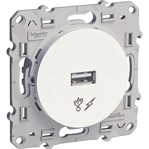 Prise USB Schneider Odace blanche chargeur de nuit salon et bureau