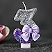 Purple Bow Happy Birthday Candles for Cake Decorating Supplies Unscented Number Candles Cake Topper Decorations Theme Party Glitter Number 3