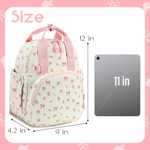 Image of Bluboon Toddler Backpack for Girls Boys 2-4 Cute 12 inch Preschool Kindergarten Backpacks Kids Daycare Bags School Travel (Pink bow flower 212-Beige, Age 2-4 (12 inch H not Fit A4 Folder))