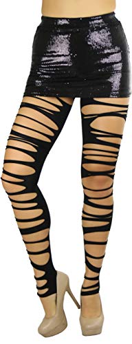 Image of ToBeInStyle Women's Slashed Ripped Shredded Distressed Hosiery Tights Leggings Music Festival