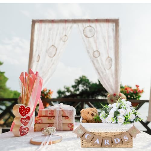 Image of Yaomiao Mini Cards Sign Banner for Card Box Wedding Themed Hanging Banner Decor Party Decoration for Birthday for Basket Table Greeting Photo Props Table Decor, Basket Not Included(Classic,Linen)