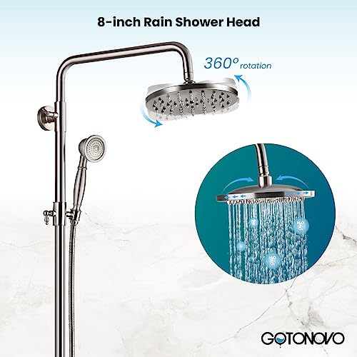 Shower Faucet Sets 8 Inch Rain Shower Head 2 Cross Knobs Mixer Shower System With Handheld Shower Spray Brushed Nickel Finish Silver #TOP2