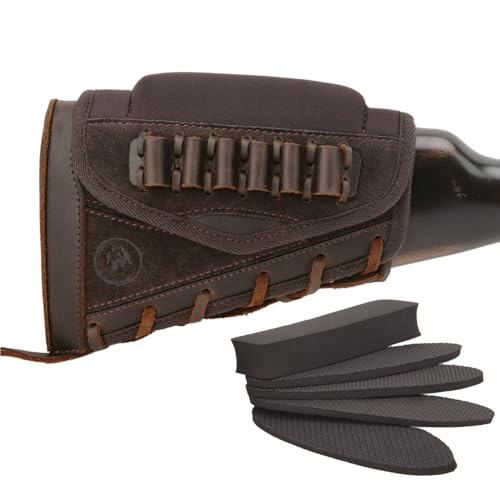 WAYNE'S DOG Leather Buttstock Cheek Riser Pad with Rifle Shell Holder, Fit Righty or Lefty Hand Shooter (.357 .30-30 .38 .35, Coffee) by WAYNE'S DOG - Used condition - US$28.50