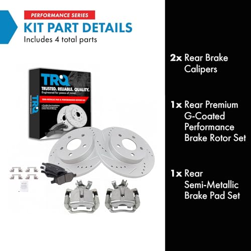 Image of TRQ Performance Rear Brake Pad and Rotor Set Semi Metallic Coated Drilled