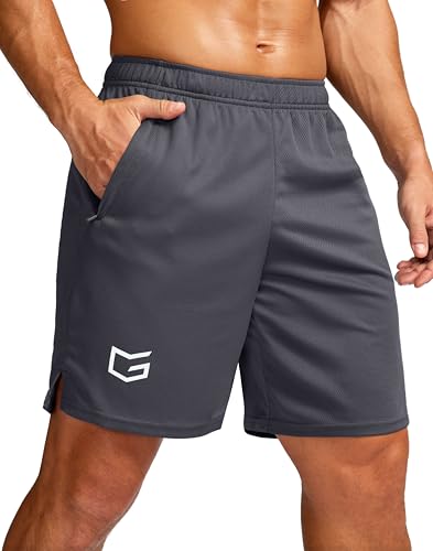 G Gradual Men's 5"/ 7"/ 9" Workout Running Shorts Quick Dry Lightweight Gym Shorts with Zip Pockets (Dark Grey Medium)