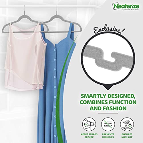 Image of NEATERIZE Velvet Hangers 20 Pack Grey A- Heavy Duty Velvet Clothes Hangers - Non Slip Felt Coat And Suit Hangers For Closet - Lightweight Thin Space Saving Ganchos Para Colgar Ropa